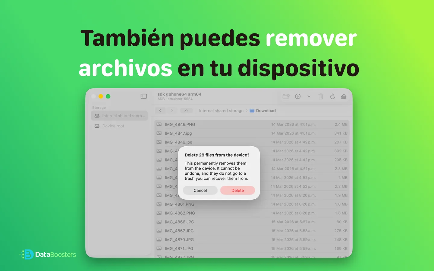 Confirmación antes de eliminar archivos de un teléfono Android