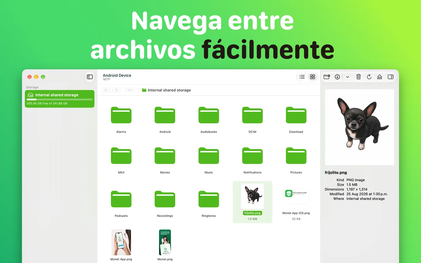 Vista previa de una foto de un teléfono Android en una Mac