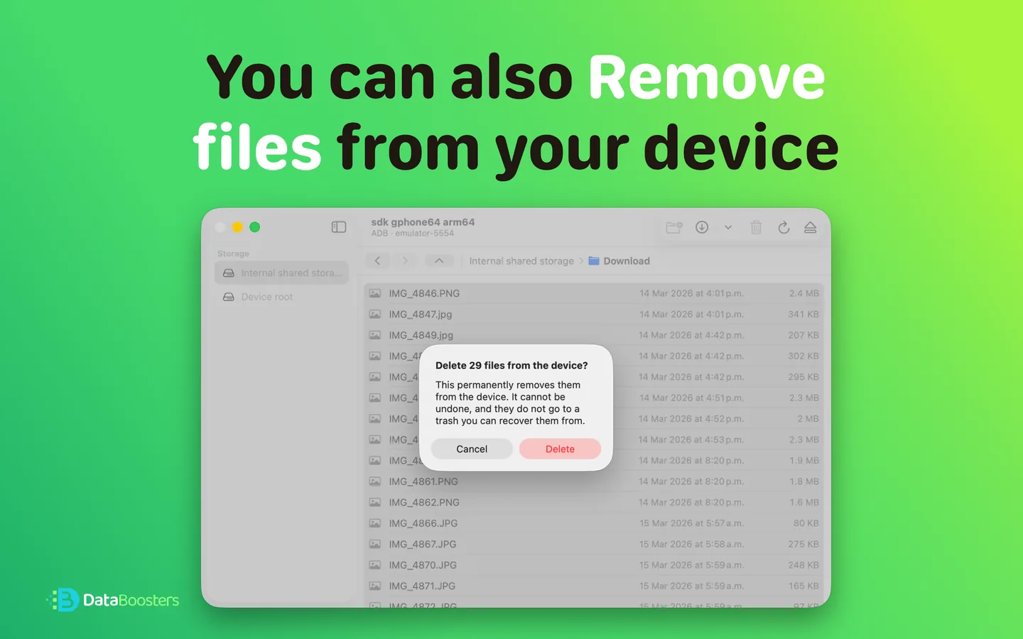 Confirmation dialog before deleting files from an Android phone