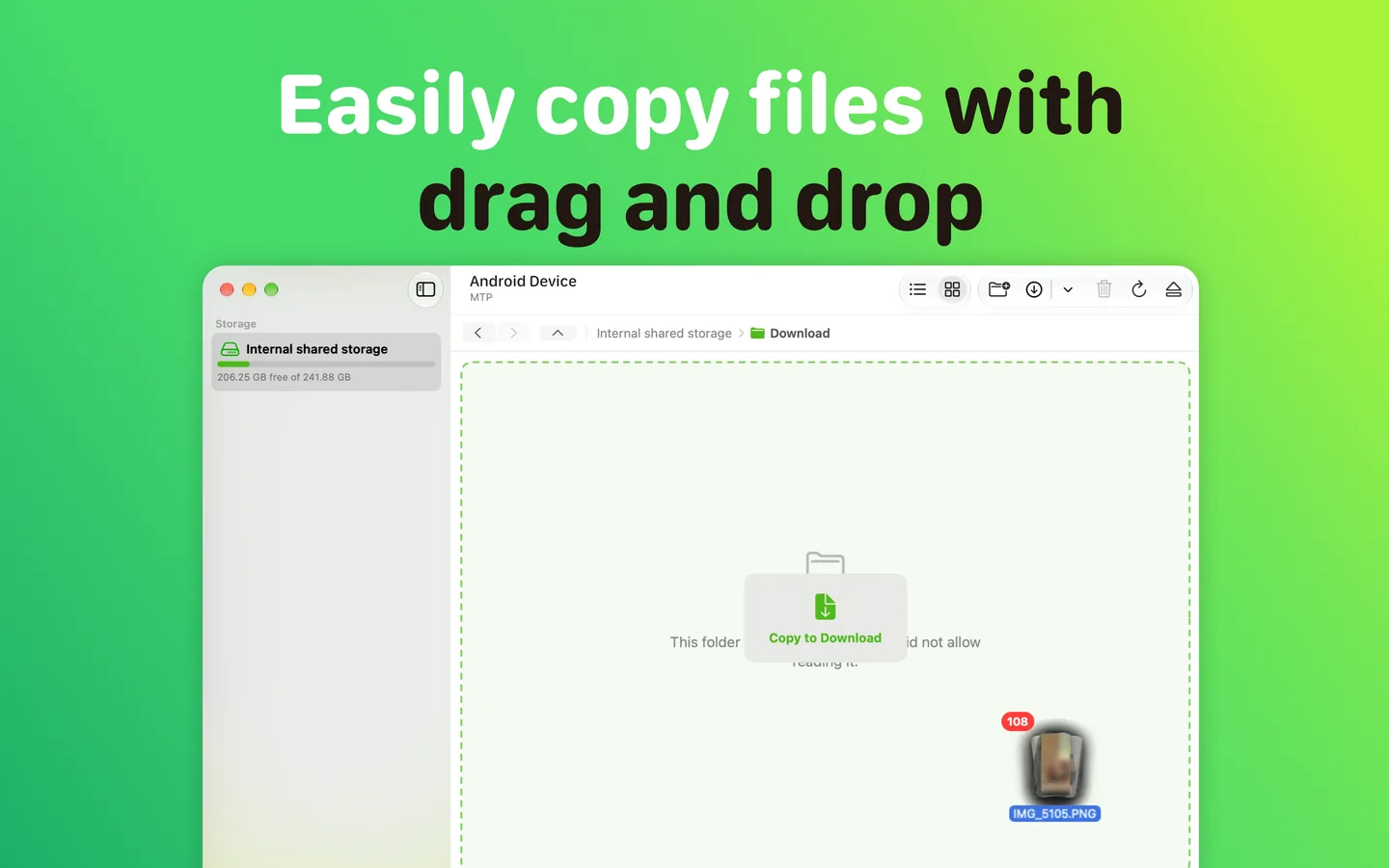 Copying files from an Android phone to a Mac with drag and drop