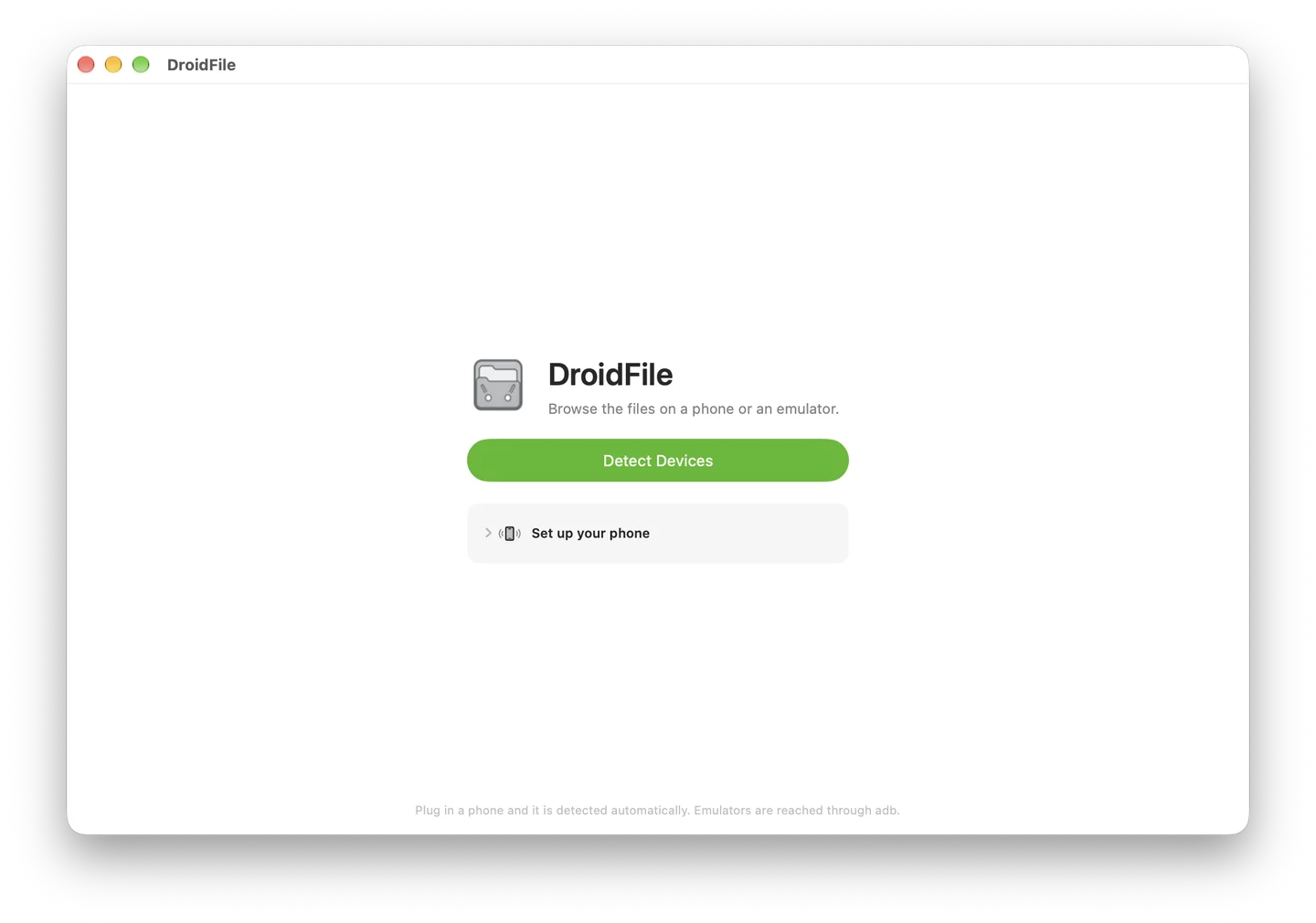 DroidFile showing the folders of an Android phone on a Mac