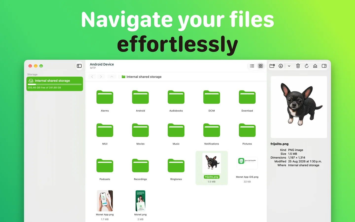 Previewing a photo from an Android phone on a Mac